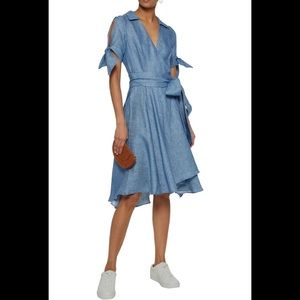 Milly Valerie Linen-Blend Chambray Wrap Dress